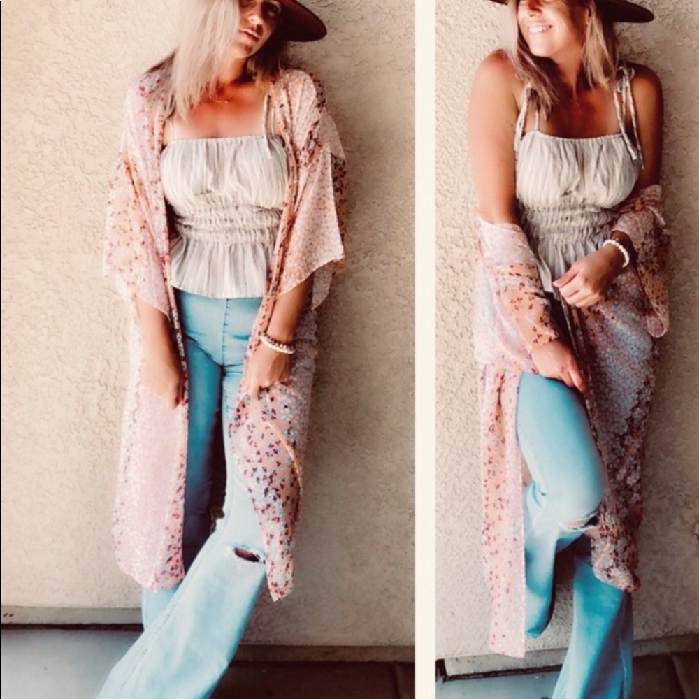 Peach Floral Boho Kimono - NEW - Picture 3 of 5